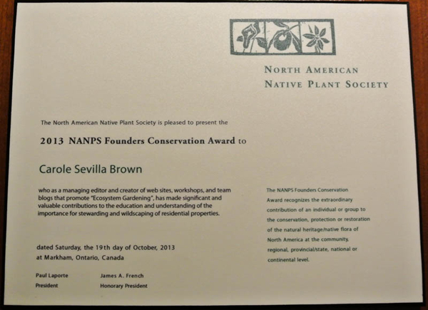 Carole Sevilla Brown 2013 NANPS Founders Conservation Award