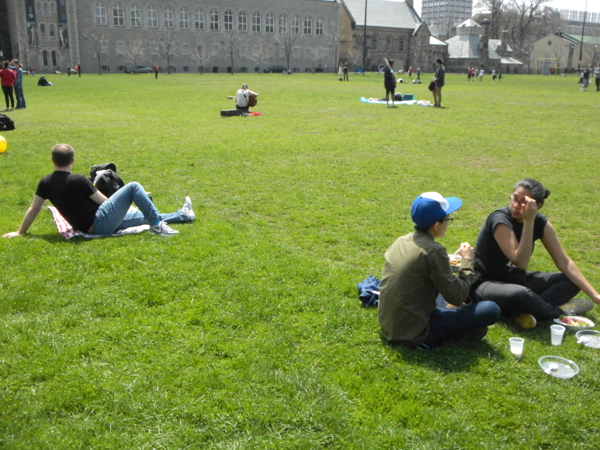 One rally to save the field involved using the field as a playground en masse, just as it has been for the life of the university. Some students took to playing guitar, blowing bubbles, throwing Frisbees, or picnicking.