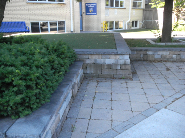 Sunnybrook School. All turf here is artificial. All greenery is tidily contained. Amazingly, the yew and trees are as natural as they can be given the circumstances.